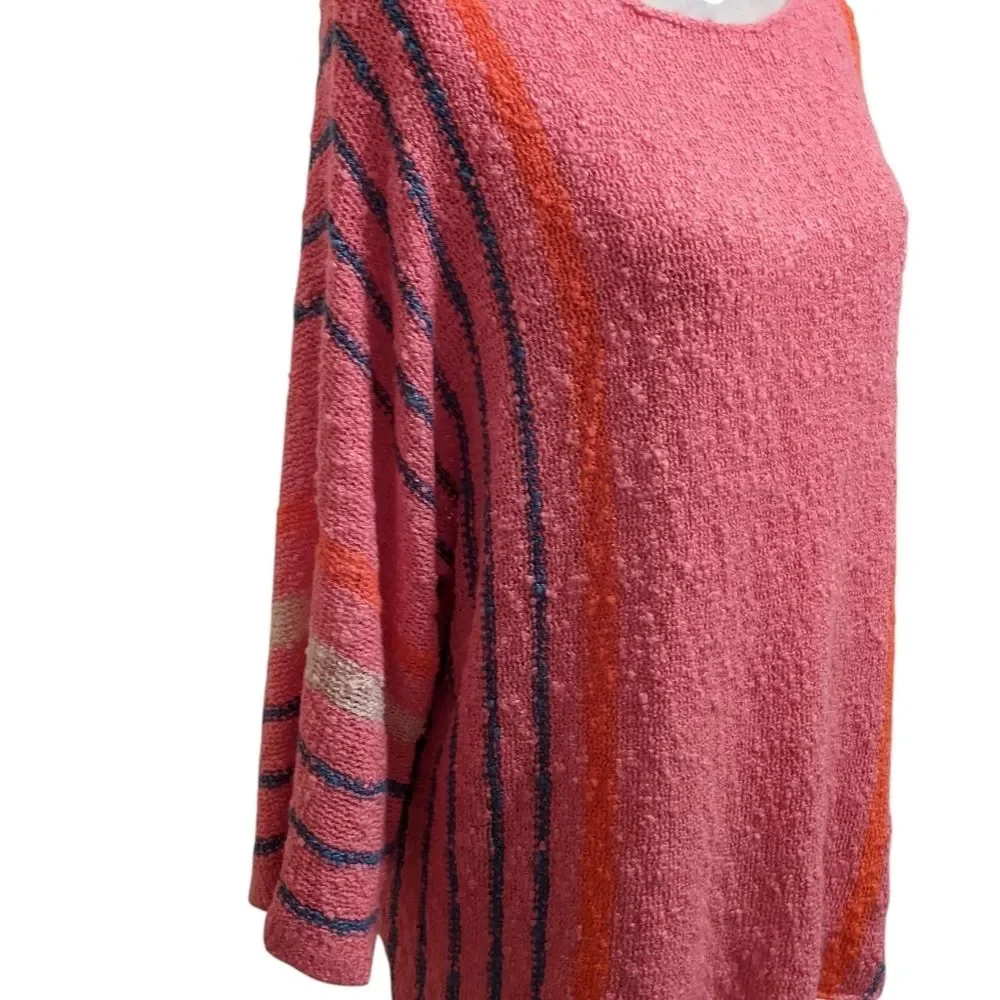 Pink Long Sweater Textured Women Open Weave Top 2XL